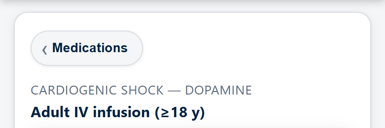 Cardiogenic Shock — DOPamine, Adult IV infusion for a 65-year-old, 80 kg patient