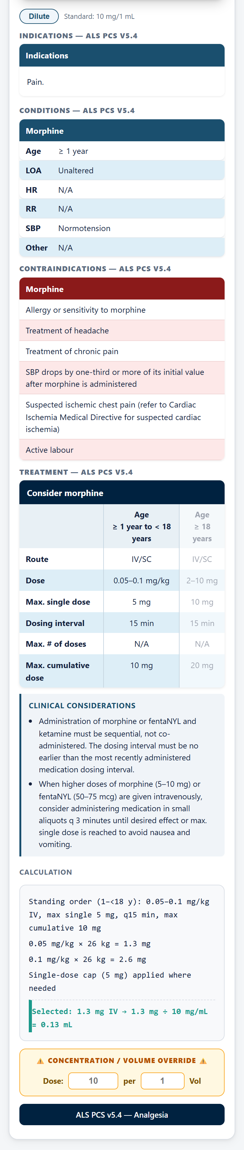 Calculation, conditions and ALS PCS v5.4 source below the dose hero